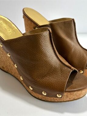✨ NWT Michael Kors Belinda Leather Cork Wedge Mule Sandals ✨ Size 11